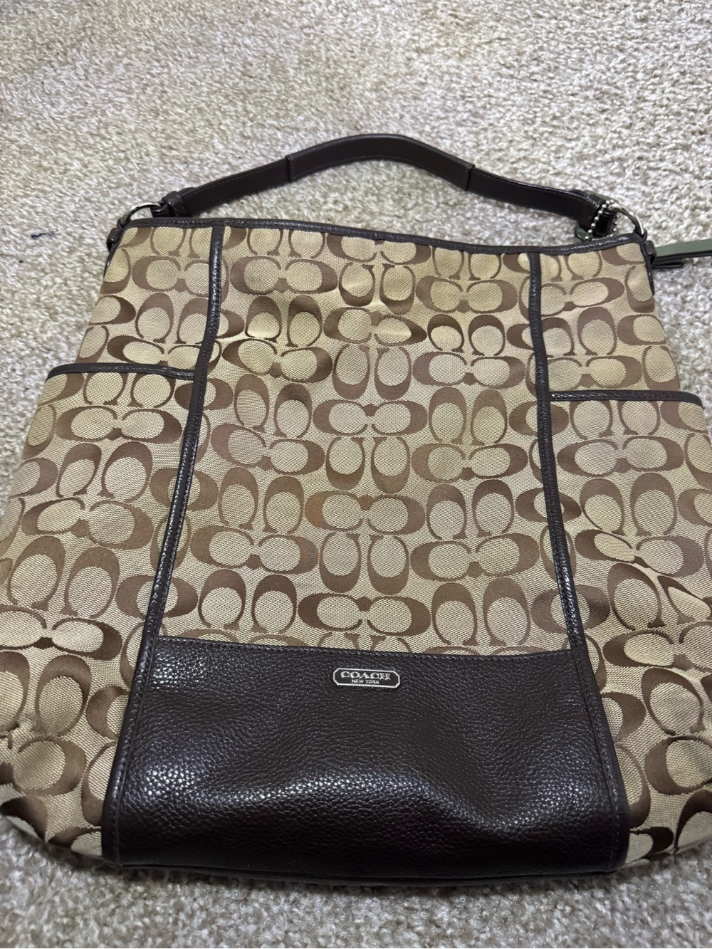 Coach Brown and Beige Signature Canvas Shoulder Tote